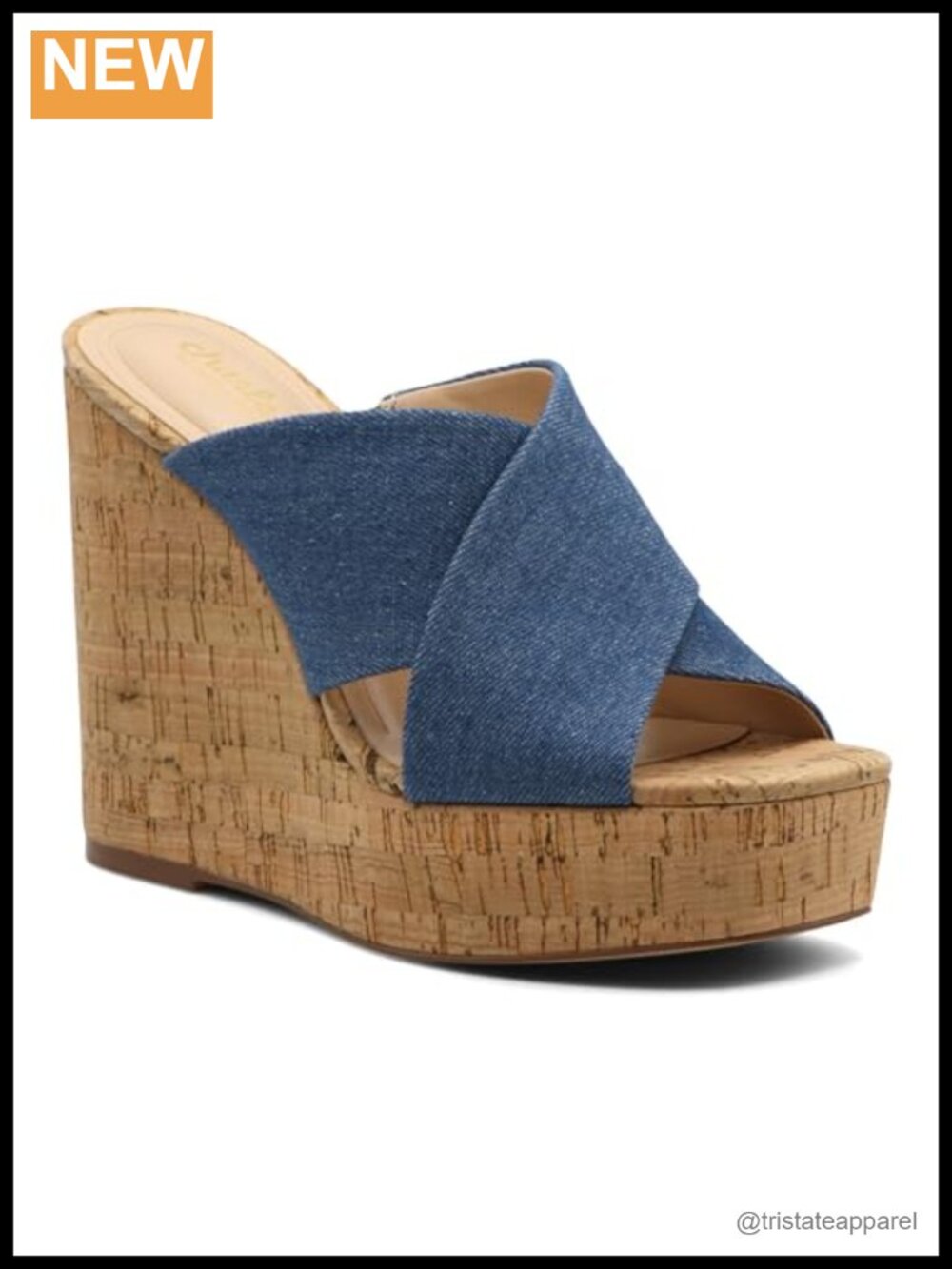 Women's Denim Wedge Sandals, Slip On Platform, Criss Cross Straps